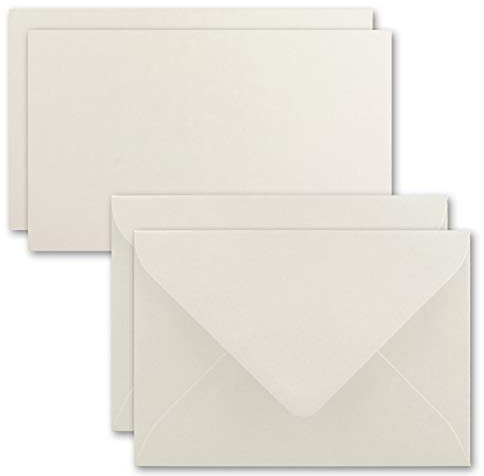 25x Karte mit Umschlag Set aus Einzel-Karten DIN A7-10,5 x 7,3 cm - Naturweiß mit Brief-Umschlägen C7 - Nassklebung