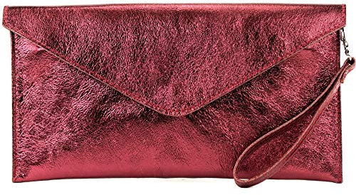 modamoda de - M106-151 - ital. Clutch Handgelenktasche Leder Metallic, Farbe:M106 Dunkelrot Metallic