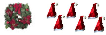 Weihnachtsdekoration 30cm Kranz + 6 Nikolaus Mützen