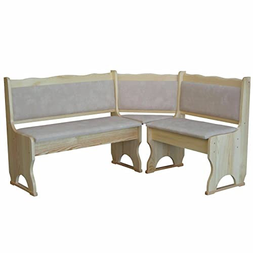 k koma Eckbank für Küche & Esszimmer aus Massivholz Kiefer lackiert mit Ökoleder Polsterung Beige – Essgruppe Holz Eckbankgruppe (120 x 160 cm)