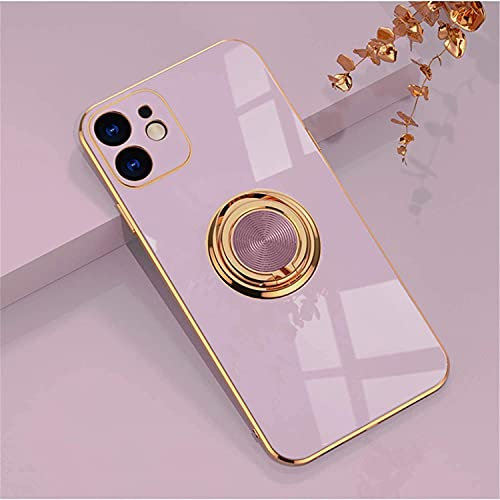 EYZUTAK Electroplated Magnetic Ring Holder Case, 360 Degree with Rotation Metal Finger Ring Holder Magnet Car Holder Soft Silicone Shockproof Cover for iPhone 12 mini 5.4 inch - Purle Purple