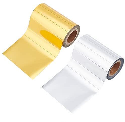 SUPERFINDINGS 2 Rollen 20m Golden Und Silber Kunststoff Heißfolie Stempelpapier Heißfolienfolien Heißfolientransferfolien für Kartenleder DIY Dekoration
