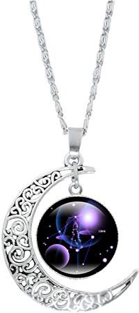 ROMIDA 12 Sternbild Halskette 925 Sterling Silber Unisex 12 Horoskop Birthstone Ketten Wunsche Gravur Halskette 12 Sternzeichen Kristall Sternbild Anhänger Hypoallergen (1pc-Libra)
