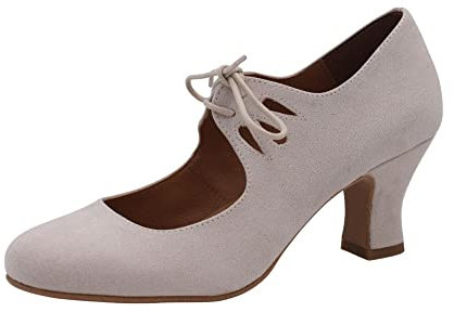 PASARELA - Zapatos de Baile Flamenco Antelina Cordones Antelina Mujer Color: Beige Talla: 38