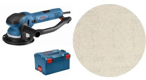 Bosch Professional Exzenterschleifer GET 75-150 (Schleifteller-Ø: 150 mm, in L-BOXX) + 5x Expert M480 Schleifnetz (für Hartholz, Farbe auf Holz, Ø 150 mm, Körnung 80)