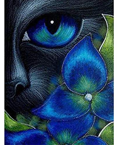 Puzzle 1500 Teile für Erwachsene,Schwarze Katze und blaue Blumen Puzzles Geschicklichkeitsspiel für die Ganze Familie, Landschaf Puzzle Schwer Dekompressionder Erwachsenenpuzzle ab 14 Jahren-35x23 Zo
