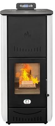 STUFE A PELLET ITALIA New York 24 Kw | Hydro-Pelletöfen für Heizung und Warmwasser Effizienz 92% Heizt 180m² Autonomie 22 Std. Programmierbar 5 Geschwindigkeiten und Kräfte 24 Monate Garantie Weiß