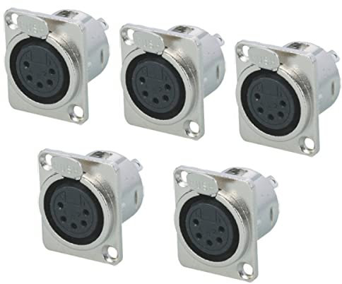 priaolker 5 Pin XLR Female Socket Metall Panel Mount Chassis Mikrofon Audio Jack D-Type Connector Adapter 5 Stück