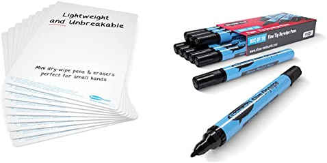 Show-me SMB10 Plain Double-Sided Boards – A4 Size for Drywipe and White Board Pens – Ideal for Classrooms, Schools and Education (Pack of 10) & Show-me Drywipe Marker Fine Tip Black (10 Pack)