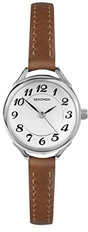 Sekonda Harley Damen-Armbanduhr, 25 mm, Quarz, Analog-Anzeige, braunes Lederband, 40479