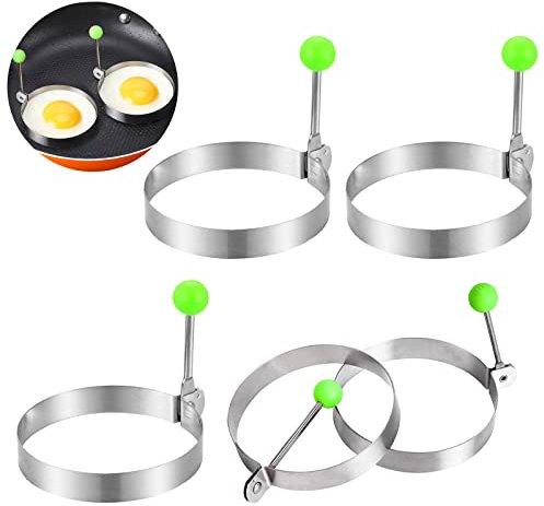 Egg Ring Non Stick 5 pieces, Stainless Steel The Diameter 3.9 in Round Egg Cooking Rings, Non Stick Egg Rings, Frying Pancake Mcmuffins Griddle