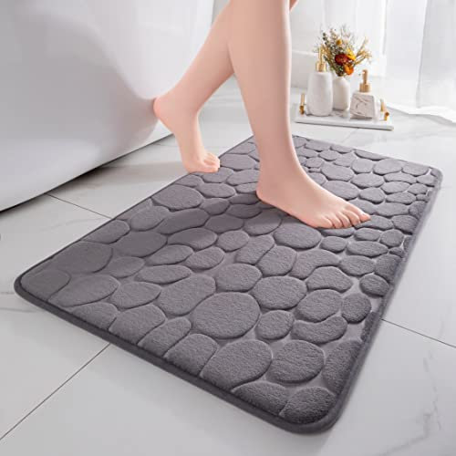 chakme Badematte Memoryschaum Badteppich Saugfähige Badvorleger Badezimmerteppich Duschmatte Deko Fussmatte rutschfeste Matte für Badezimmer Wohnzimmer 50×80 cm, Dunkelgrau