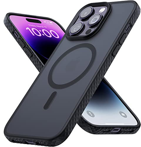 Lamicall Magnetic iPhone 14 Pro Max Case for Magsafe, [Anti-Slip Edge] Military Grade Shockproof Bumper, Drop-Proof Airbag, Protective Translucent Hard Slim Cover for iPhone 14 Pro Max 6.7” - Black