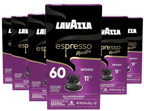 Lavazza Lot de 10 capsules arabica torréfié foncé moyen et espresso robuste en aluminium intense compatibles avec les machines Nespresso Original, lot de 10 (lot de 6) – Pack économique, intense et
