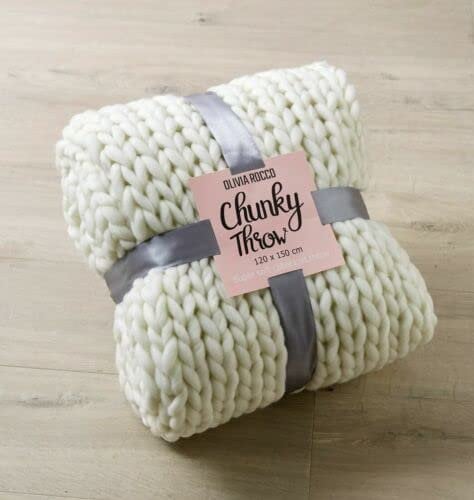 INSAFIANS Chunky Knitted Wooly Cable Hand Knit Blanket Sofa/Bed Throw 120x150cm (Cream)