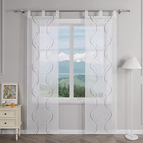 Delien Schiebevorhänge 2er Set Transparente Schiebegardinen Modern mit Paneelwagen Flächenvorhänge mit Wellenmuster Wohnzimmer Fenster Gardinen Bestickt mit Schlaufen BxH 57x225cm,Grau
