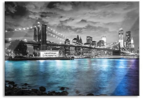 Pixxprint Glasbild, Wandbild aus Echtglas, New York Skyline, 60x40 cm, inkl. Aufhängung und Abstandshalter