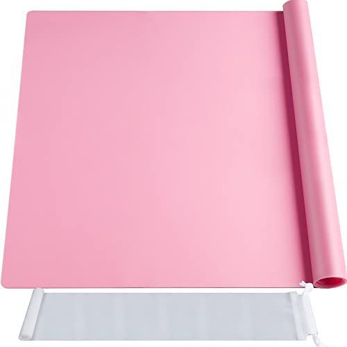 FANDAMEI 70x50 cm Große Silikonmatte mit Aufbewahrungsbeutel, Silikonfolie Bastelmatte Silikon Unterlage Antihafte Rutschfeste Tischmatte Arbeitsmatte Thekenmatte, für Handwerk, DIY, Rosa
