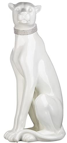 Casablanca Figur Panther - Höhe 60 cm - Poly - weiß glänzend - Deko Skulptur - Tier - Wohnzimmer - Geschenk