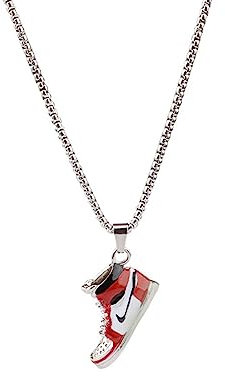 GAUEIOUR Sports Shoe Necklace, Titanium Steel, Hip-Hop Cool Jumpy Couple Sweater Chain, Unisex (Red/Silver)