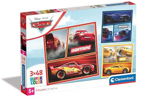 Clementoni - 25305 - Supercolor Puzzle - Disney Pixar Cars - 3x48 Pieces Age 5+ (3 Puzzles Included), Jigsaw Puzzle For Kids , Puzzle Cartoon, Made In Italy