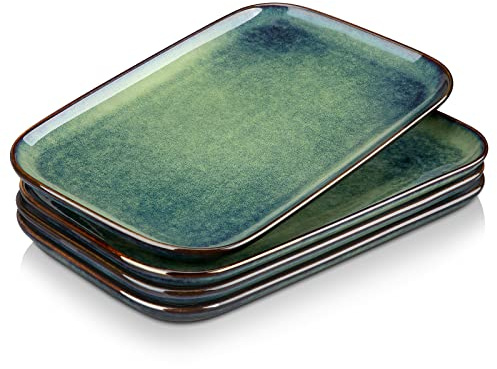 Vancasso Stern rechteckige Keramik-Servierplatten, 27,9 cm, grüne Tabletts für Unterhaltung, 4 Stück