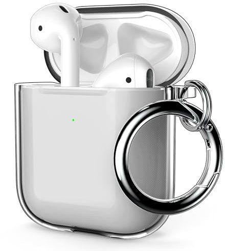 ULAK für AirPods 2&1 Hülle, Durchsichtig Stoßfest Hülle Dünn Schutzhülle mit Karabiner Transparent Ladecase für Apple AirPods 2/AirPods 1 (LED an der Frontseite Sichtbar) - Schwarz