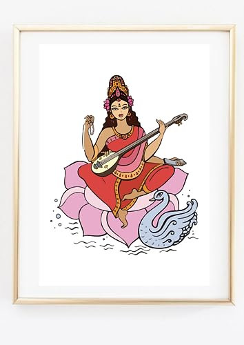 Din A4 Kunstdruck ohne Rahmen - Göttin Saraswati - Hindu Yoga Shakti Hinduismus Brahma - Druck Poster Bild