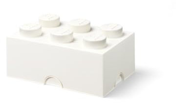 LEGO Storage Brick 6 Knobs White, Stackable Box With Lid, 8.47 L - Plastic Desk and Room Storage, Toy Box
