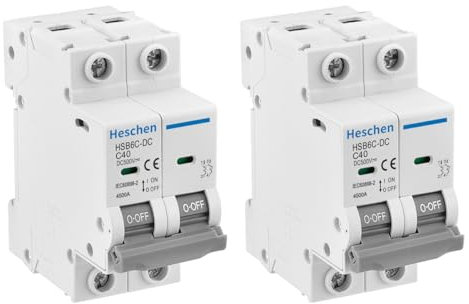 Heschen Lot de 2 disjoncteurs miniatures DC HSB6C-DC, 2 pôles, DC500V 40A, Disjoncteur de puissance photovoltaïque, pour système photovoltaïque solaire, panneaux solaires, système de treillis (40A)