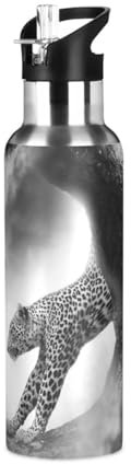 Borraccia da 963,9 g con cannuccia, in acciaio inox, con stampa leopardata selvatica, per viaggi e sport, borraccia isolata a tenuta stagna
