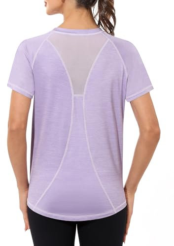 Gyabnw Gym Tops Women Workout Yoga Running Top Quick Dry Sports T-Shirt Ladies Crew Neck Short Sleeve Tee Shirts Purple