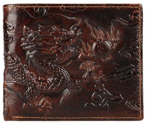 CYCOOPE Dragon Wallet Cool Wallets for Men Leather Purse Credit Card ID Cash Container Pocket, brown, Retro Mens Wallet