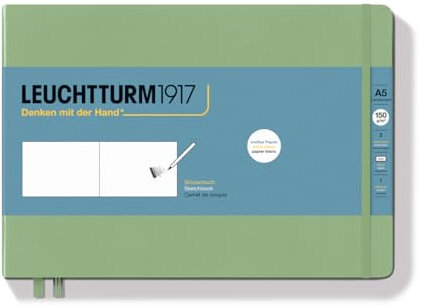 LEUCHTTURM1917 370357 Skizzenbuch Landscape (A5 Quer), Hardcover, 112 Seiten (150 g/sqm), blanko, Salbei