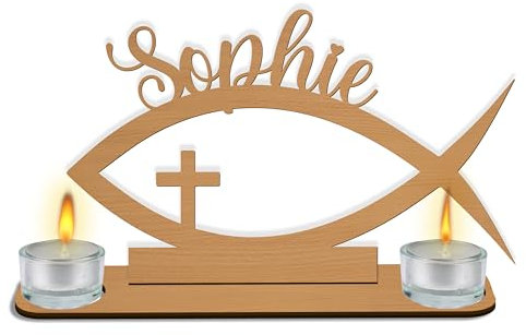 Personalisierter Teelichthalter aus MDF-Holz – Baby Geschenk zur Taufe, Taufandenken mit individuellem Namen für Mädchen & Junge