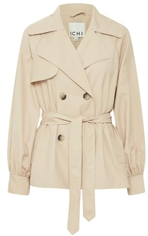 ICHI IHFUNOLA JA Damen Übergangsjacke Kurzjacke Jacke Reverskragen 80% Polyester, 20% Viskose regular fit, Größe:42, Farbe:Doeskin (151308)