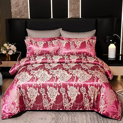 Tospass Satin Bettwäsche 200x200 3Teilig Lila Jacquard Stickerei Prozess Weich Kuschelig Microfaser Blumen Bettwäsche-Sets, 1 Bettbezüge 200x200 und 2 Kissenbezüge 80x80 mit Reißverschluss