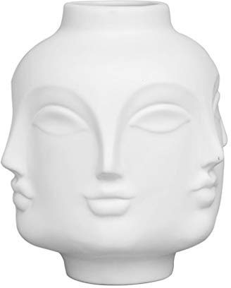 TEmkin Muse weiße Keramik-Gesichtsvase für Wohnzimmer, kreatives Blumenarrangement, Heimdekoration, Ornamente (lächelnd)