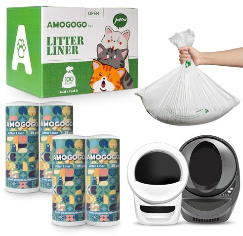 AMOGOGOPET 100 Stück Abfallbeutel, kompatibel mit Litter Robot 4 & 3, auslaufsichere Ersatz-Müllbeutel, robuste Katzenstreu-Müllbeutel, wasserdichte Müllbeutel