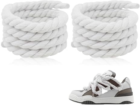 1 paar dicke schnürsenkel,rope laces,Schnürsenkel Rund 8mm(150cm),Rope Laces zum DIY Schuhbänder,Polyester thick Runde Einfarbige Schnürsenkel für Air Force 1/Turnschuhe/Laufschuhe/Sportschuhe(weiß)