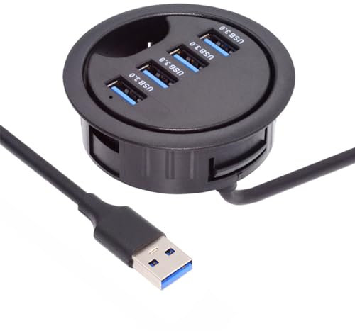 Cablecc 4 Ports USB 3.0 Hub USB Splitter 60mm Desk Grommet Dock Station Interface for Desktop PC Desk