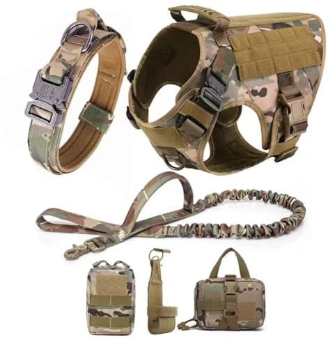 MOKATES Großes Hundegeschirr, Deutscher Schäferhund, Malinois, Trainingsweste, Hundegeschirr und Leine und Halsband, Set für alle Hunderassen, komplettes Set, M