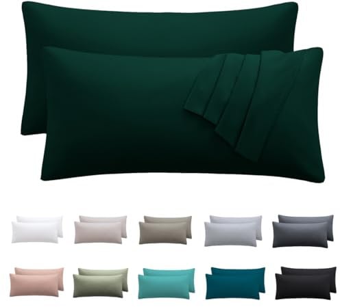 Nesture Kissenbezug 30 x 50 2er Set - kopfkissenbezug 30x50 cm Dunkelgrün, 100% Mikrofaser kissenbezüge mit Reißverschluss, Weich und Bügelfrei