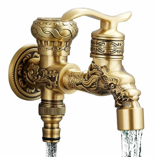 SXWYLZ Robinet Exterieur Jardin Vintage Robinet en Laiton À Double Sortie Robinet Mural Extérieur Eau Froide Robinet Extérieur Double Antigel
