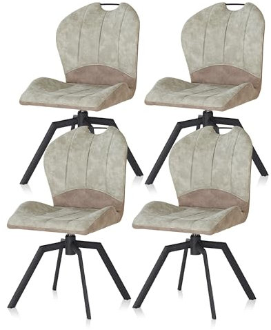 KHG 4er Set Esszimmerstühle drehbar Hellgrün, Mikrofaser in Wildlederoptik, Drehstuhl, Küchenstuhl, Polsterstuhl, Wohnzimmerstuhl, Design Stuhl Gestell aus Metall