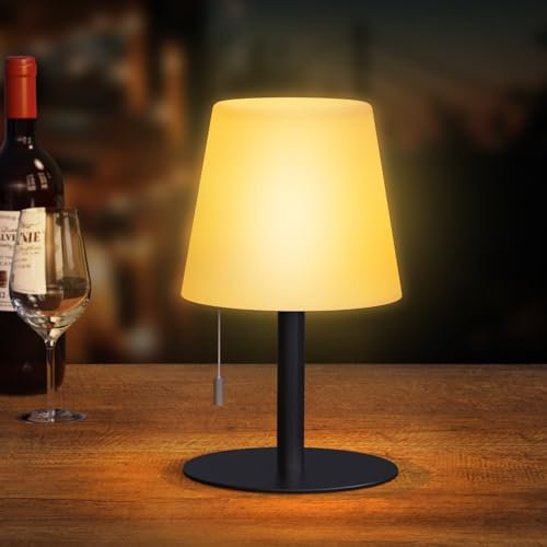 NNFREE-LIGHT Tischlampe Kabellos Dimmbare Warmweiß 3000K + RGB mit Fernbedienung Led Akku Tischleuchte Wasserdicht IP44 Led Tischlampe für Garten Schlafzimmer Restaurant Balkon Hotel Esstisch 1Stück