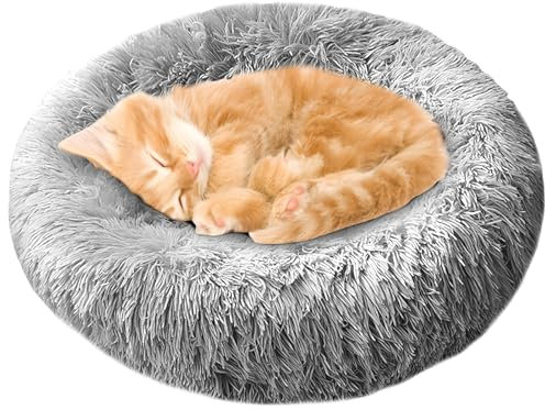 WIYETY Hundebett Flauschig Φ 60CM, Hundebett Waschbar, Flauschiges Plüsch Katzenbett, Donut-förmiges Hundekissen, Hundekissen Rund (Grau)