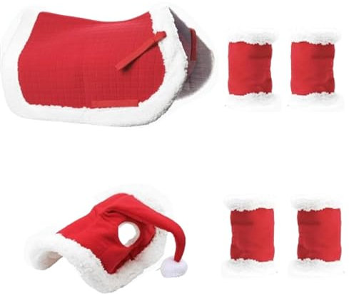 Weihnachtskostüm Urlaub Zubehör Weihnachten Bein Wraps Nikolausmütze für Sattelunterlage Festliches Outfit Bequemes Kostüm Reiten Weihnachtsbedarf H