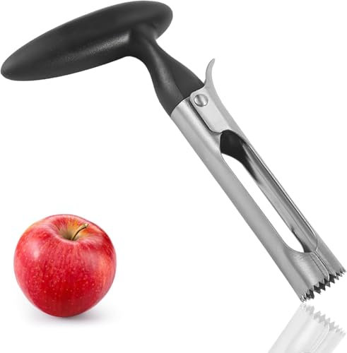 Apple Corer - Stainless Steel Core Remover Tool for Apples, Pears, Bell Peppers - Ergonomic ABS Handle, Serrated Blade for Easy Use - Dishwasher Safe Kitchen Gadget (Black)