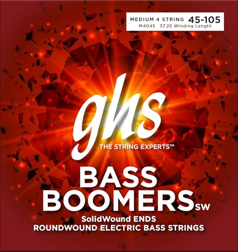 GHS Bass Boomers - SolidWound Ends - 4-Saiten-Basssaiten-Set - 45-105 - Medium Gauge - M4045 Set